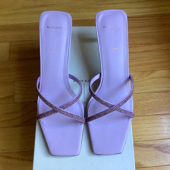 Black Suede Studio Ari Metallic Stiletto Slide Sandal Lavender Crystal SZ EU 40 - Picture 3 of 14